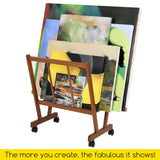 MEEDEN Wood Large Print Rack with Castors, Artist Storage and Display Rack, Premium Drying Rack, Storage for Canvas, Prints, Panels, Posters, Holds MEEDEN