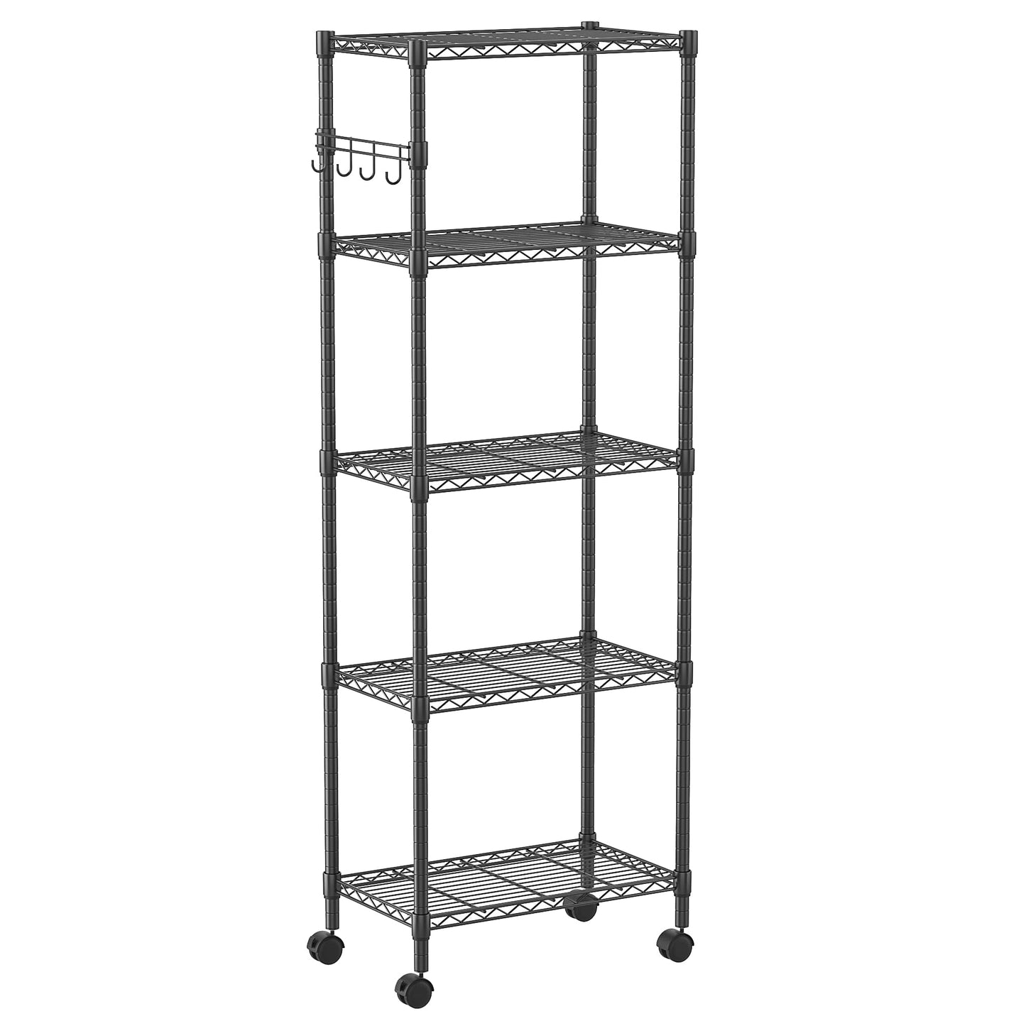 Homdox 5 Tier Wire Shelving Unit on Wheels, Adjustable Storage Racks and Shelving, Heavy Duty Rolling Metal Shelves with Side Hooks for Laundry - WoodArtSupply