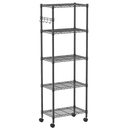 Homdox 5 Tier Wire Shelving Unit on Wheels, Adjustable Storage Racks and Shelving, Heavy Duty Rolling Metal Shelves with Side Hooks for Laundry - WoodArtSupply