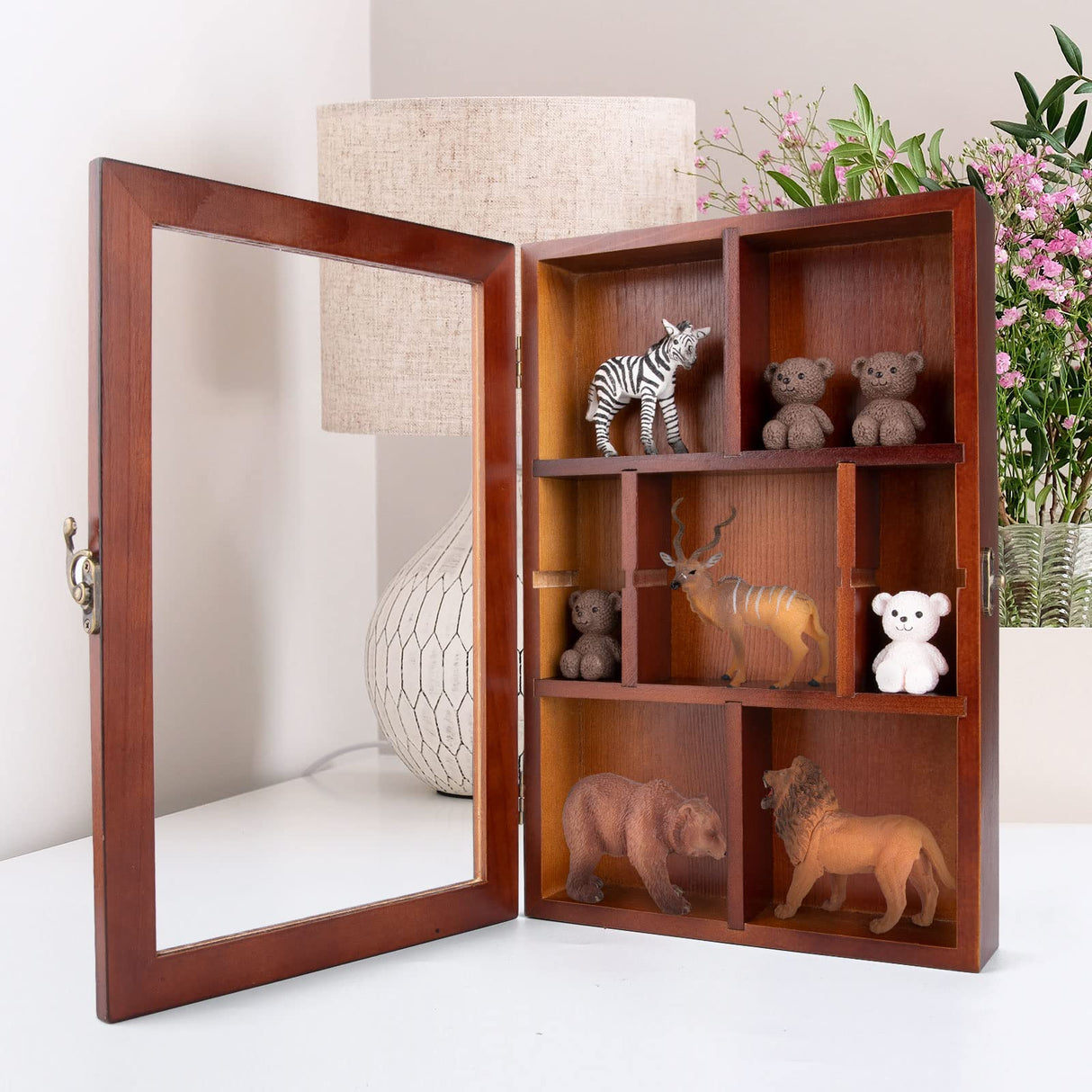 Mooncraftlogy Adjustable Rock Display Case, Crystal Collection Box with Shelves, Wood Witchy Stones Organizer Storage,Gem Holder with Lid for Mooncraftlogy