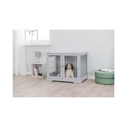 TRIXIE 29.5" Indoor Dog Crate, Wooden Crate Table for Dogs Up to 25 lb, Small Dog Kennel, Perfect in Any Room, Gray - WoodArtSupply