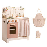 ROBOTIME Kids Play Kitchen Set - Rustic Wooden Pretend Play Kitchen with Leaf Light String, Apron, and Groves, for Toddlers 3+ (Rustic Style) ROBOTIME