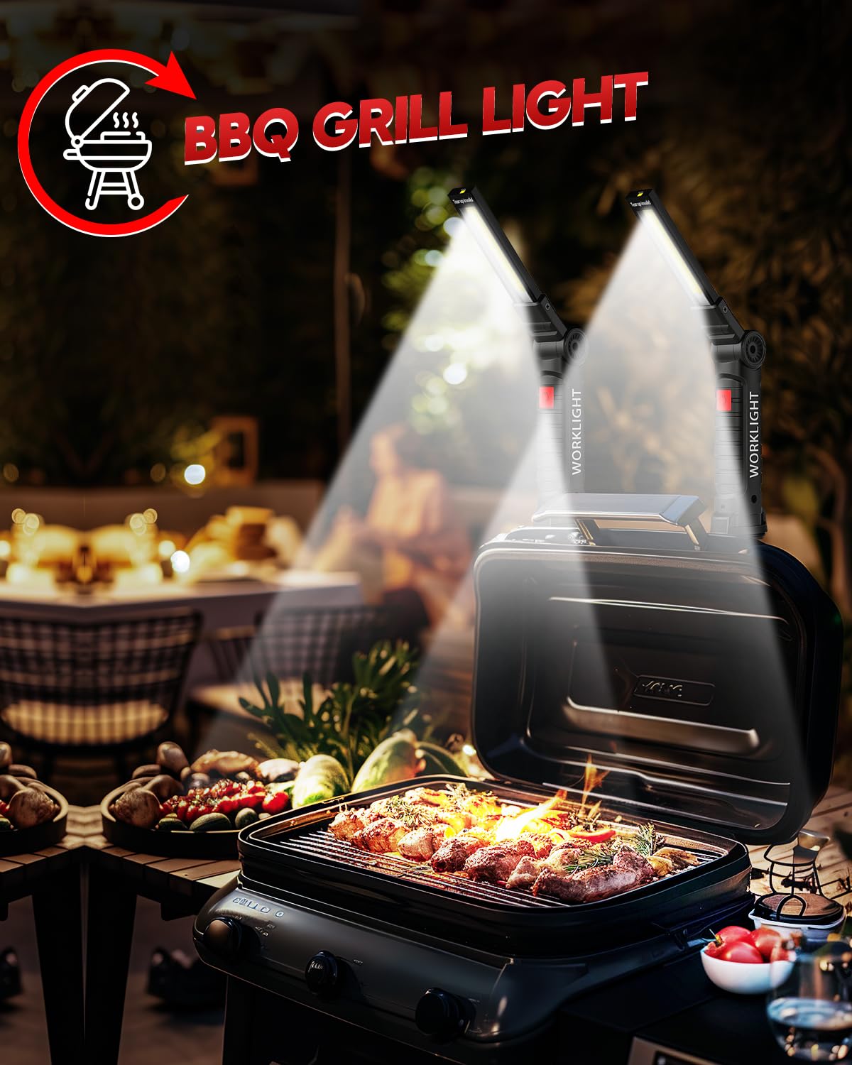 Coquimbo Tool Gifts for Men, Rechargeable LED Work Light Grill Light with Magnetic Base 5 Modes 360° Rotate (2Pack Black) Coquimbo