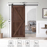 ROYMELO 36x84 inch Sliding Barn Wood Door Slab with 6.6ft Hardware Kit and Handle, Coffee, K Shape, Simple DIY Assembly ROYMELO