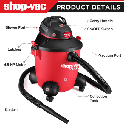 Shop-Vac 8 Gallon 4.5-Peak HP Wet/Dry Vacuum, 3 in 1 Function with Filter, Hose and Accessories, Ideal for Jobsite, Garage, Car & Workshop. 5971836