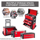 BIG RED Stackable Rolling Tool Box Portable Metal Toolbox Organizer,Separate Rolling Upright Trolley Tool Chest with Wheels and 2 Drawers for BIG RED