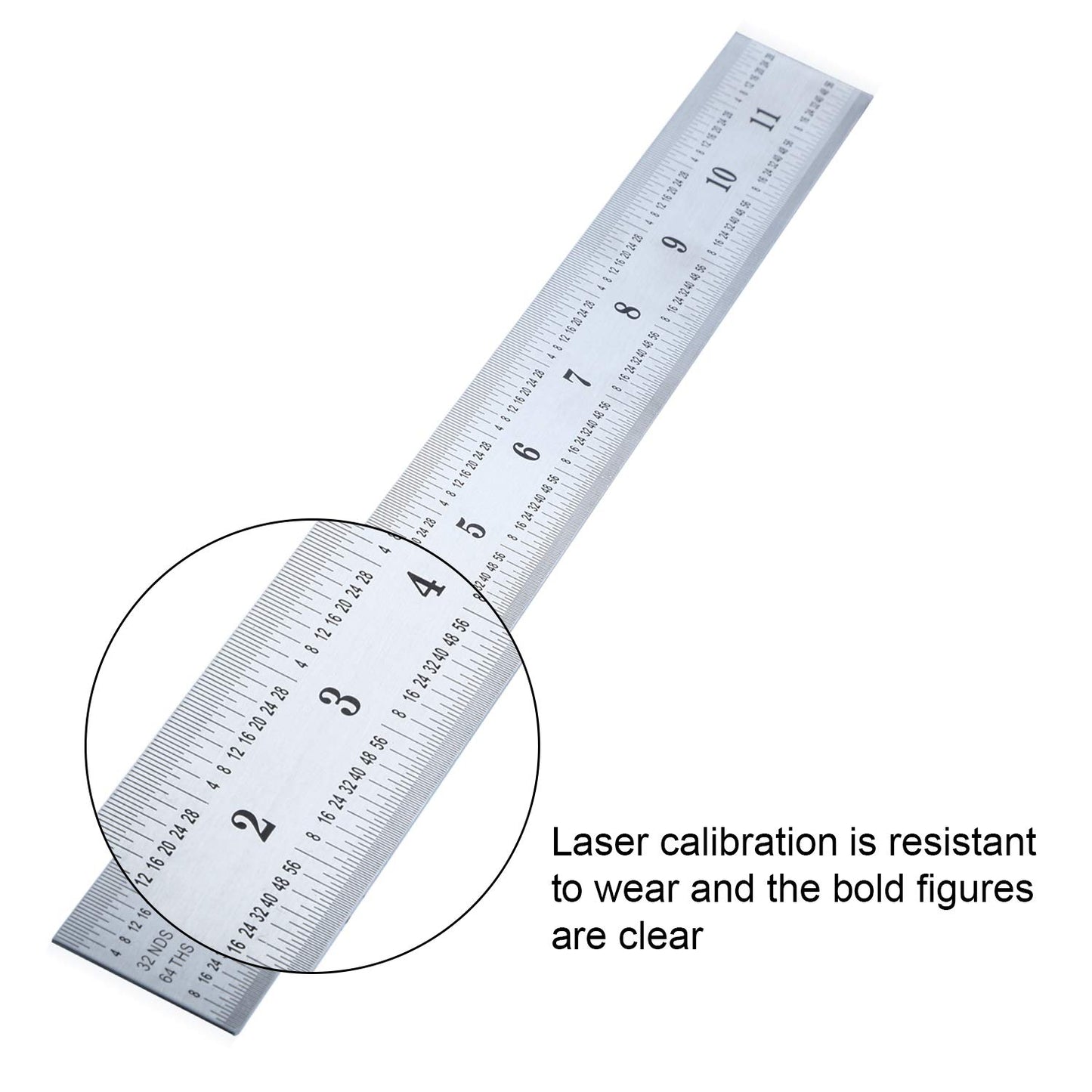 2 Pack Stainless Steel Ruler Machinist Engineer Ruler, Metric Ruler with Markings 1/8, 1/16, 1/32, 1/64 Inch for Engineering, School, Office, - WoodArtSupply