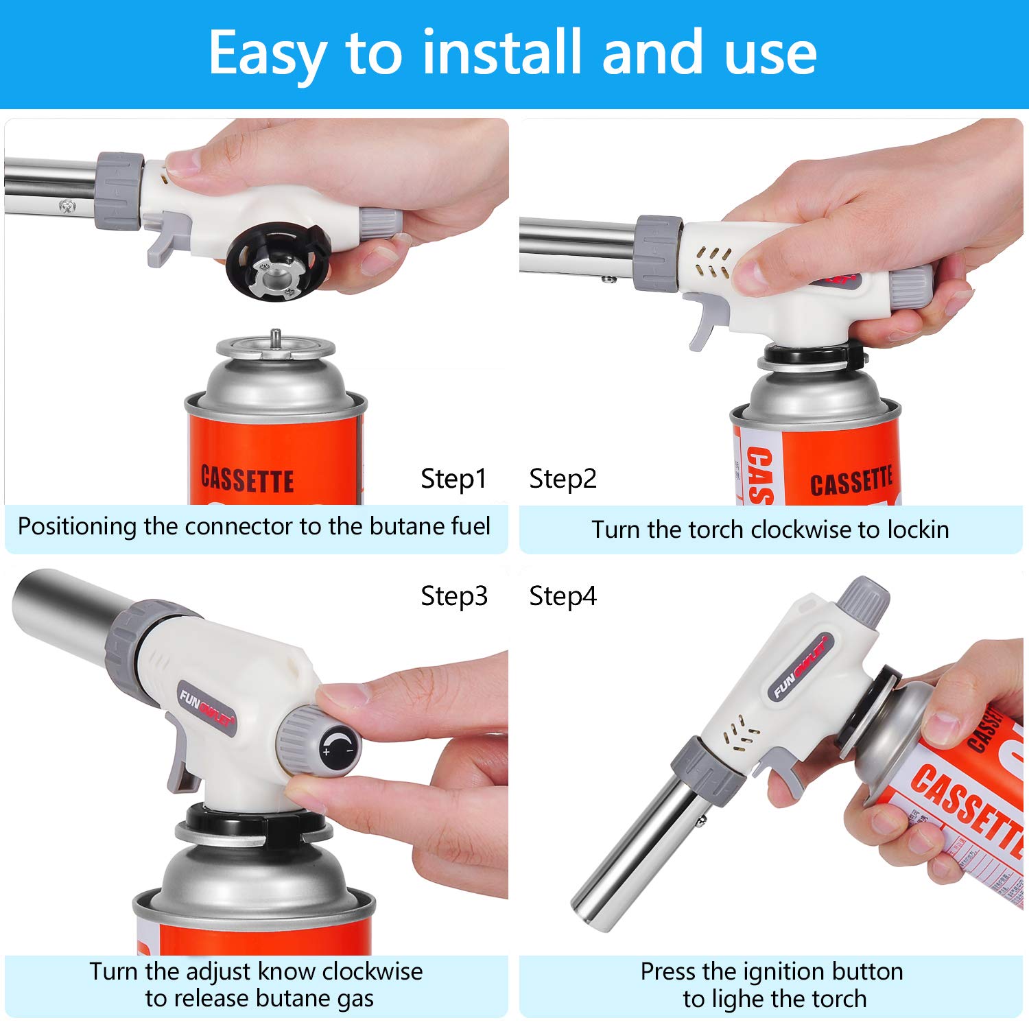 FunOwlet,Butane Torch Kitchen Blow Lighter, Culinary Torches Head Professional Chef Cooking Adjustable Flame For Sous Vide, Creme Brulee, Baking, BBQ FunOwlet