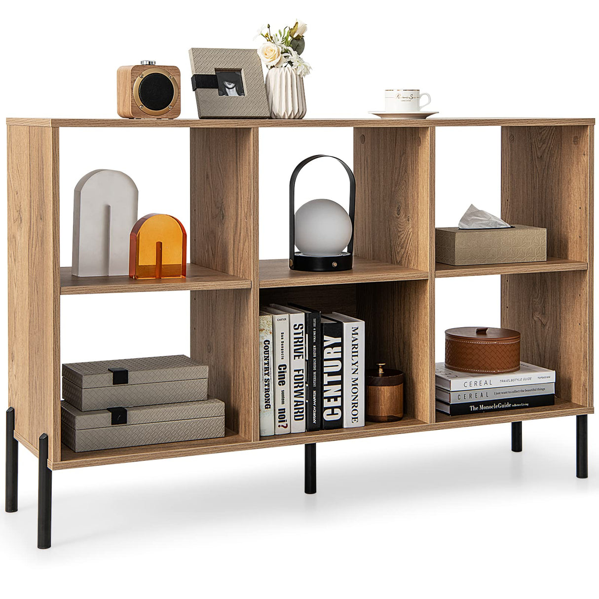 Giantex Natural 6-Cube Bookcase with Adjustable Shelves and Metal Legs Giantex