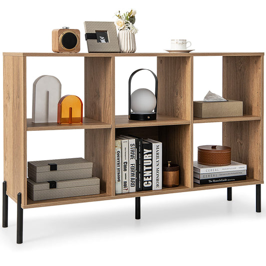 Giantex Natural 6-Cube Bookcase with Adjustable Shelves and Metal Legs - WoodArtSupply