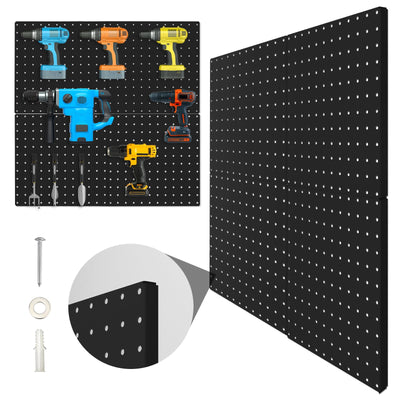 Peg Board, 4 Pack Metal Pegboard Panels Black Pegboards Wall Organizer with Bent Frame Large Heavy Duty Peg Board for Walls Home, Garage Tool