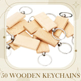 50 Pieces Wooden Keychain Blanks Laser Engraving Blanks Wood Blanks Key Chain Bulk Unfinished Wooden Key Ring Key Tag for DIY Gift Crafts (Rectangle) Yinkin
