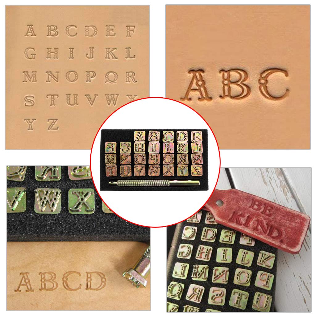 OwnMy Capital Letters Stamp Set, 3/8” / 9.5mm Alphabet Stamp Tools Set Leather Craft Stamping Tools Leather Art Craft Tool (9.5mm - 27pcs) OwnMy
