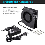 Wathai 120mm x 32mm Blower Centrifugal Fan 110V 220V AC Powered Fan with Speed Controller 4V to 12V, DC Dual Ball High Airflow for Receiver DVR Xbox Wathai