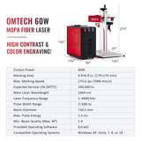 OMTech 60W Fiber Laser Engraver, MOPA Laser Engraving Machine for High Contrast Color Metal Marking, Solid State Laser Etching Machine with 100,000 OMTech