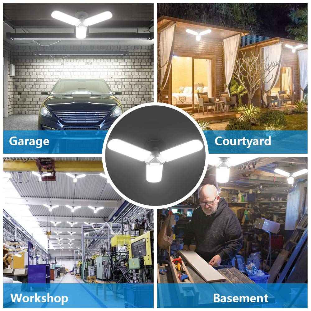 LED Garage Light,400 Watt Equivalent 6000K,Cool Daylight White LED Area Light,E26/E27 Medium Base,for Outdoor Factory Warehouse Barn Backyard and DooVii