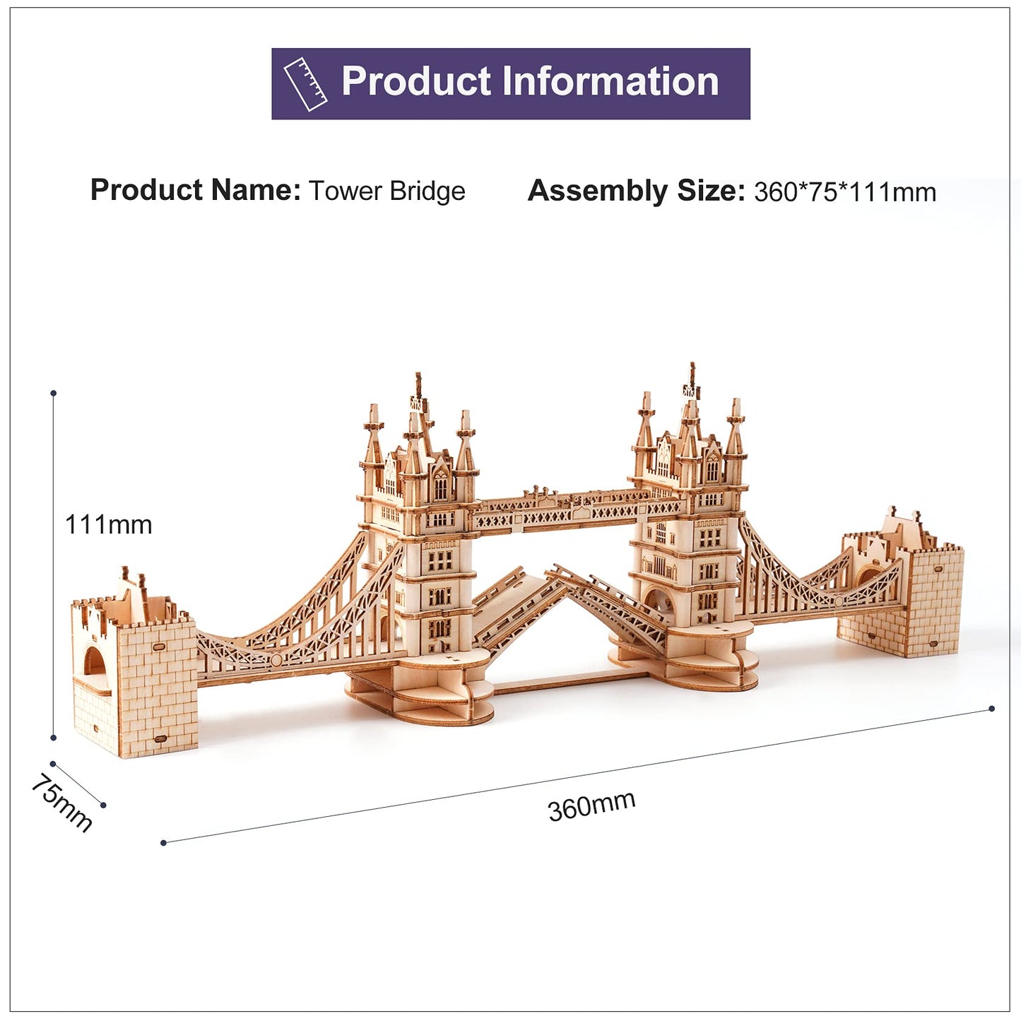 Rolife 3D Wooden Puzzles DIY London Tower Bridge Craft Model Kits for Adults to Build Birthday Gfit for Friends and Family - WoodArtSupply