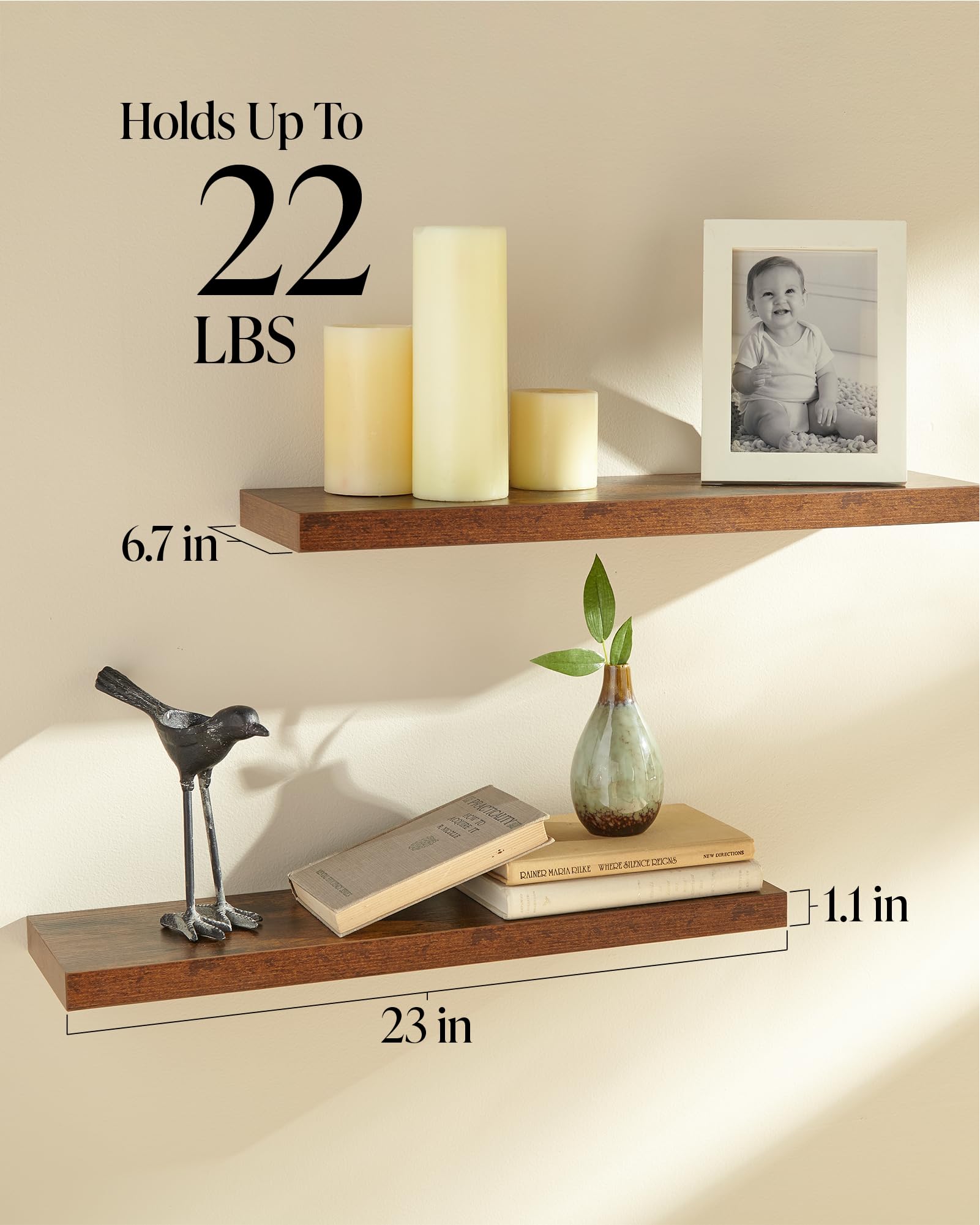 BAYKA Rustic Floating Shelves - 23" Wall-Mounted Wood Shelves for Home Organization - WoodArtSupply