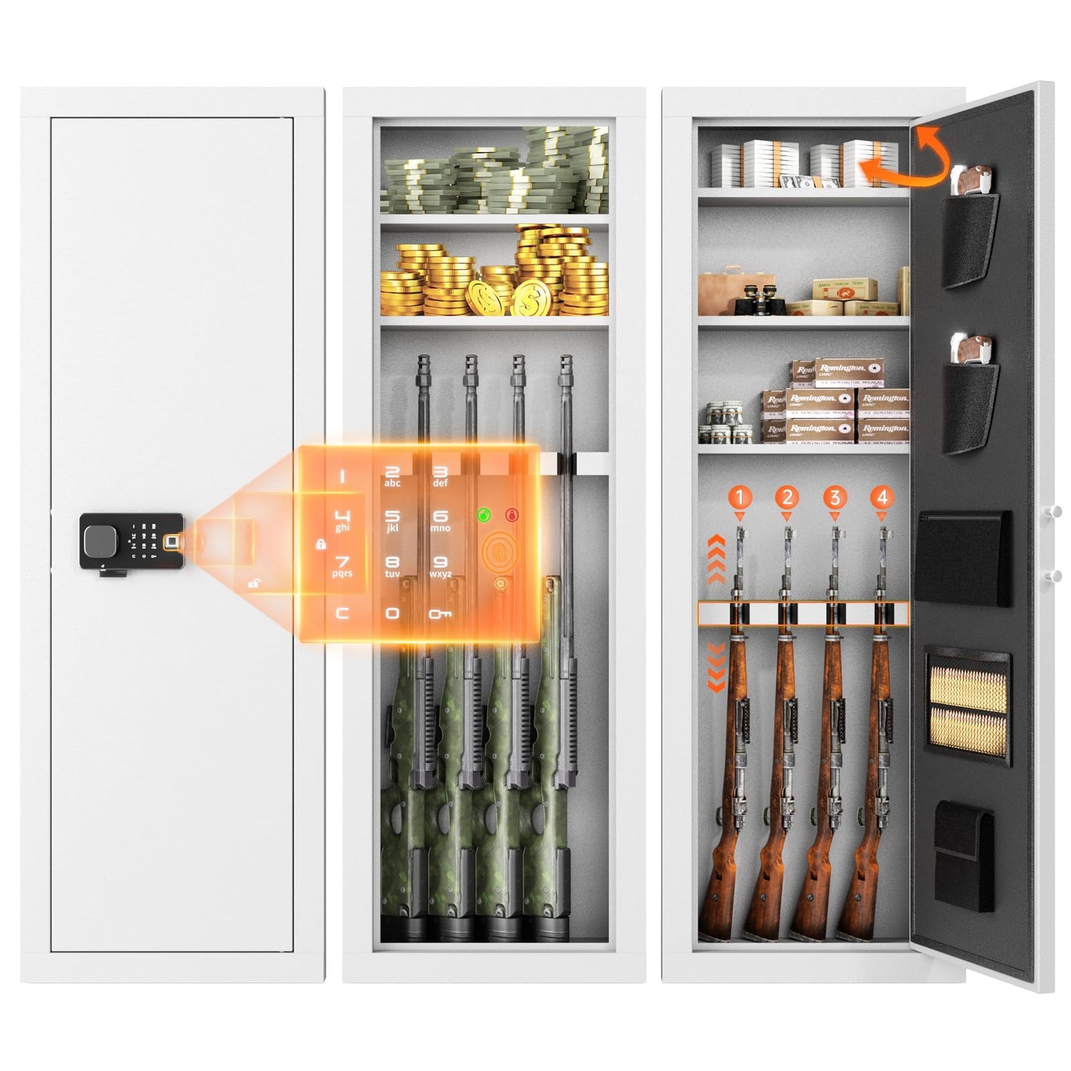 INTERGREAT 53" Wall Gun Safe Between Studs, Rifle Gun Safe, Assembled Rifle Safe with 3 Removable Shelf, Large Gun Safe for Home Rifle and Pistols INTERGREAT