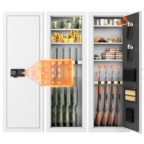 INTERGREAT 53" Wall Gun Safe Between Studs, Rifle Gun Safe, Assembled Rifle Safe with 3 Removable Shelf, Large Gun Safe for Home Rifle and Pistols INTERGREAT