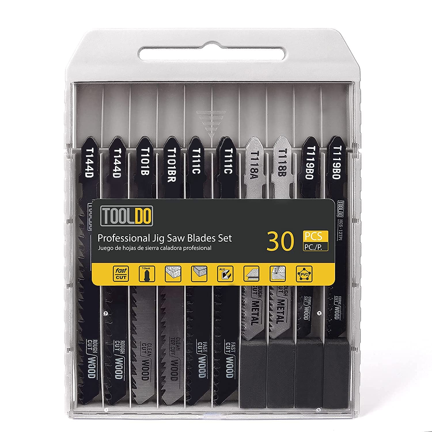 TOOLDO Jigsaw Blades Set 30 Piece, Assorted Professional Jig Saw Blades for T-Shank,Wood and Metal Cutting, Replacement Saw Blade for Dewalt, TOOLDO