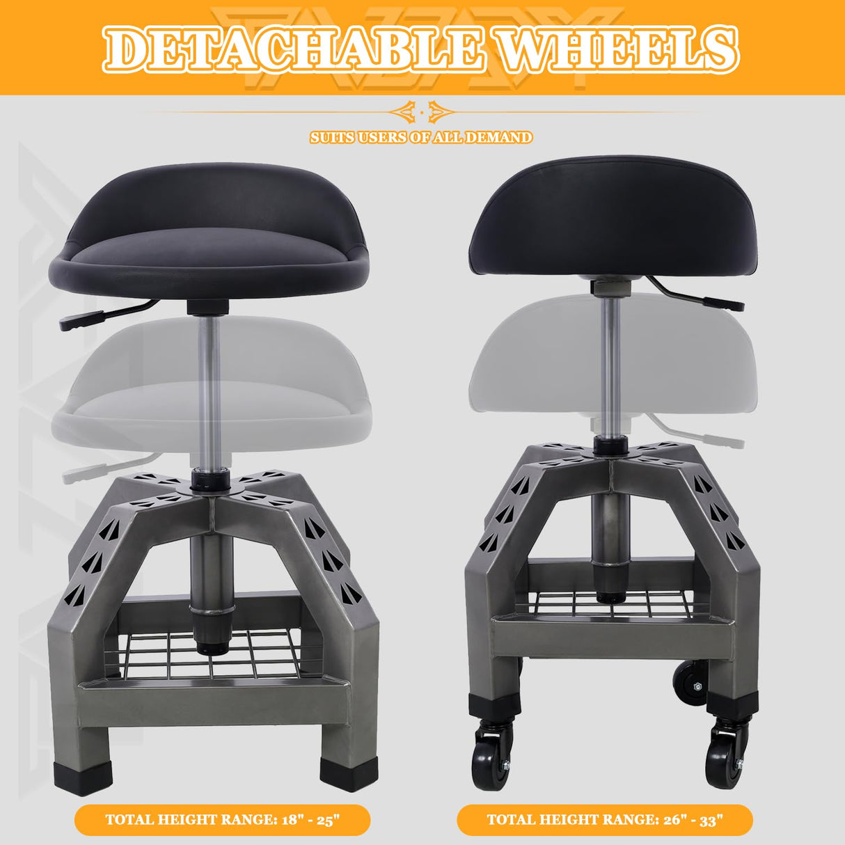 Tandagy Shop Stools with Wheels 360° Swivel Rolling Shop Stool Adjustable Height Mechanic Stool 300 LBS Capacity Garage Stool on Wheels Heavy-Duty Tandagy