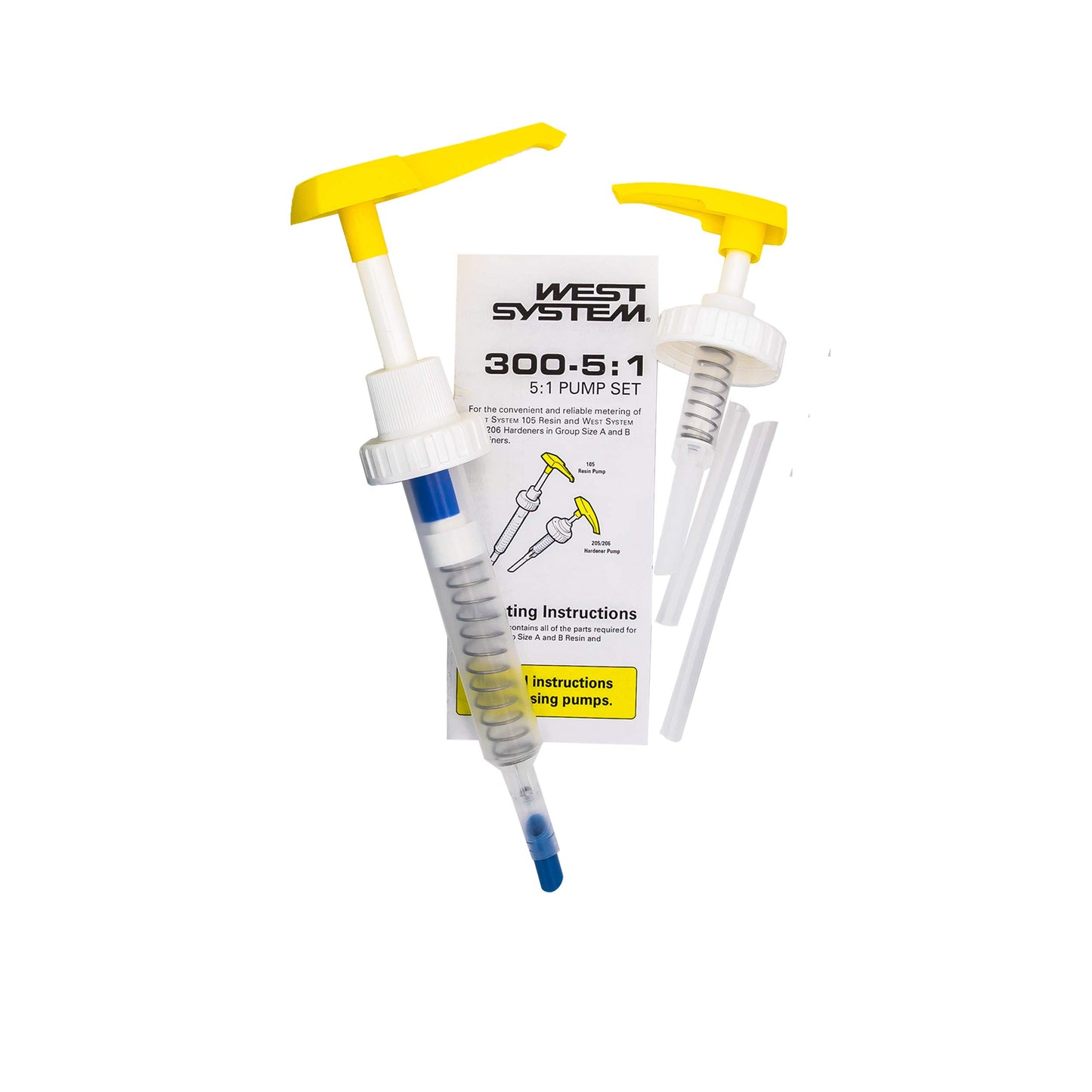 West System 105-B Epoxy Resin Bundle with 206-B Slow Epoxy Hardener and 300 Mini Pumps Epoxy Metering Pump Set, Pale Yellow - WoodArtSupply