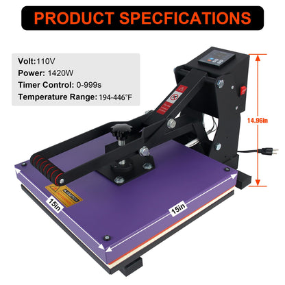 Heat Press Machine with Slide Out Drawer 15x15 Inch for T-Shirt with Digital Control Panel Industrial Sublimation Printer High Precision Hot Press - WoodArtSupply