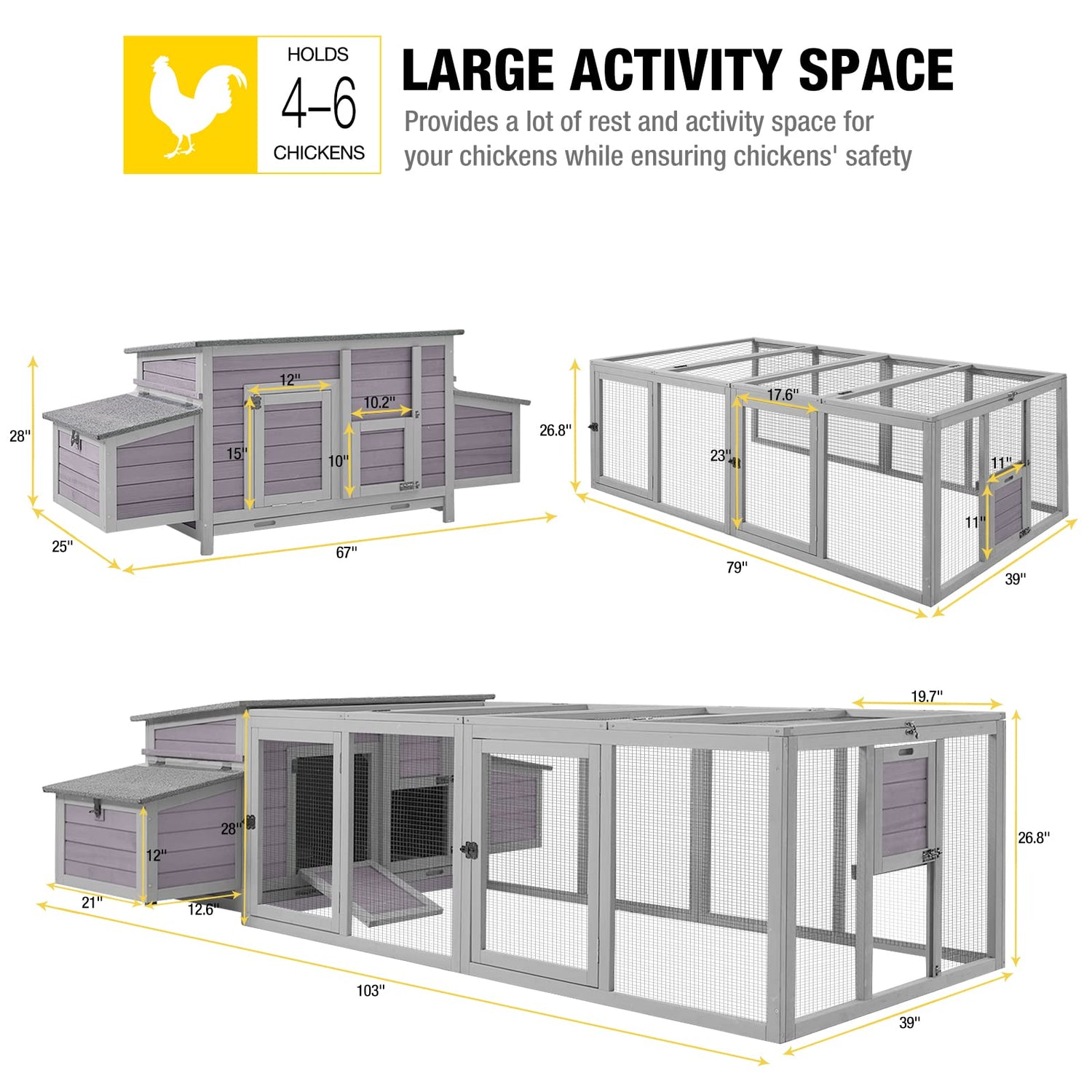 Aivituvin Chicken Coop Wooden Hen House Two Nesting Box with Large Run Outdoor Rabbit Hutch Bunny Cage Poultry Coop Suit for 4-6 Chickens Aivituvin