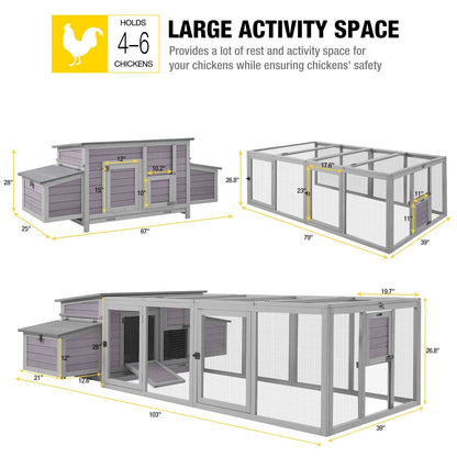 Aivituvin Chicken Coop Wooden Hen House Two Nesting Box with Large Run Outdoor Rabbit Hutch Bunny Cage Poultry Coop Suit for 4-6 Chickens - WoodArtSupply