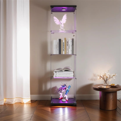 Zacis Glass Display Cabinet with Lights and Lock, 4-Tier Display Case Curio Cabinet with Glass Door, Floor Standing Showcase for Living Room Bedroom
