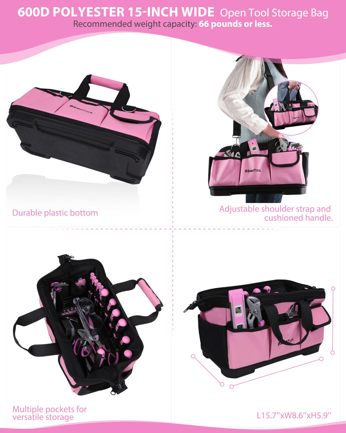 KingTool 267-Piece Tool Kit Set - Pink Tool Set with 21V Crodless Pink Power Drill Driver, Tool kit for Women with Pink Tool Storage Bag, Womens Tool KINGTOOL