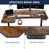 HEONAM 59'' L Shaped Electric Height Adjustable Standing Desk, Sit to Stand Home Office Computer Desk with Black Frame & Rustic Brown Top HEONAM
