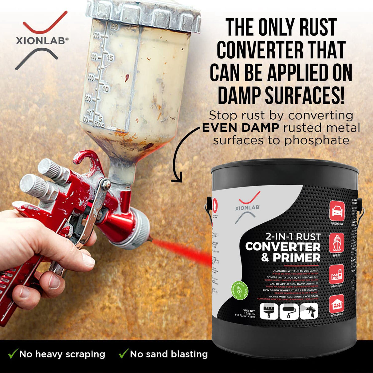 Xion Lab 2-in-1 Rust Converter & Metal Primer - Concentrate Covers Up to 4X More - Industrial Grade Water Based - UV Resistant Rust Reformer & Xion Lab