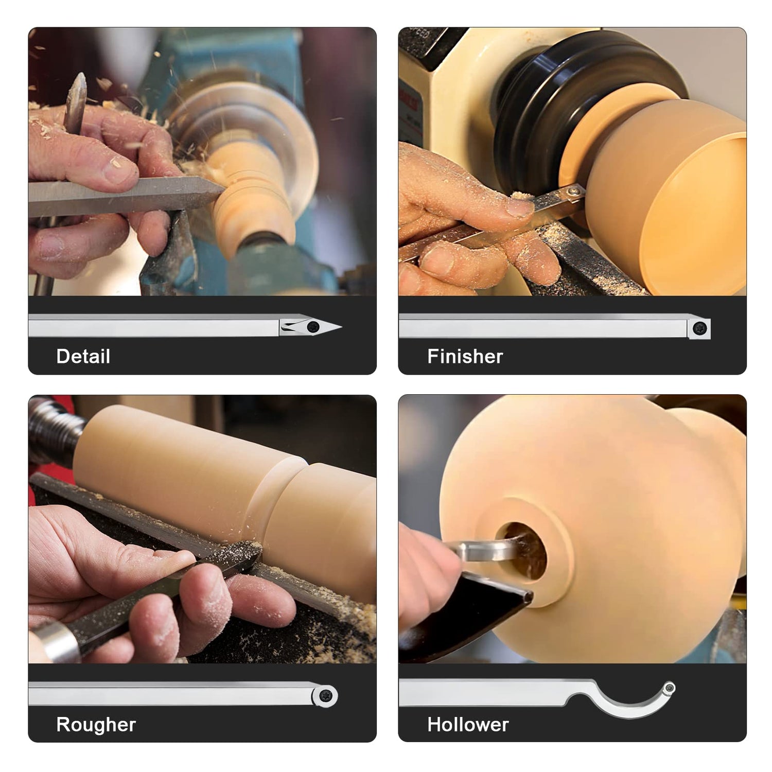 Carbide Lathe Tools, Wood Lathe Tools with Removable Handle, 【Latest Upgraded】Turning Tool with Adjustable Connector including Swan Neck Hollower, Feotvo