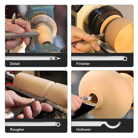 Carbide Lathe Tools, Wood Lathe Tools with Removable Handle, 【Latest Upgraded】Turning Tool with Adjustable Connector including Swan Neck Hollower, Feotvo