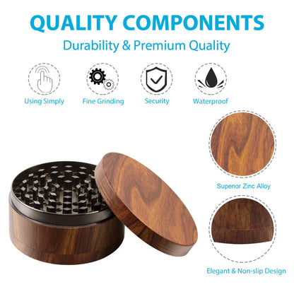 KINGTOP 3 Inch Large Spice Grinder, Zinc Alloy Mills (Wood Grain Brown) - WoodArtSupply