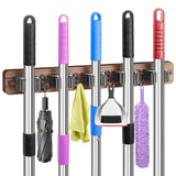IMILLET Broom Holder Wall Mount, Wood Broom Holder with 5 Racks and 4 Hooks Broom Organizer, Laundry Room Organization and Storage, Mop Holder for IMILLET