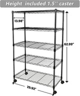 Simple Deluxe Heavy Duty 5-Shelf Shelving Unit 1250Lb Capacity, 29.92" D x 13.98" W x 62.99" H, 5 Tier, Black Simple Deluxe