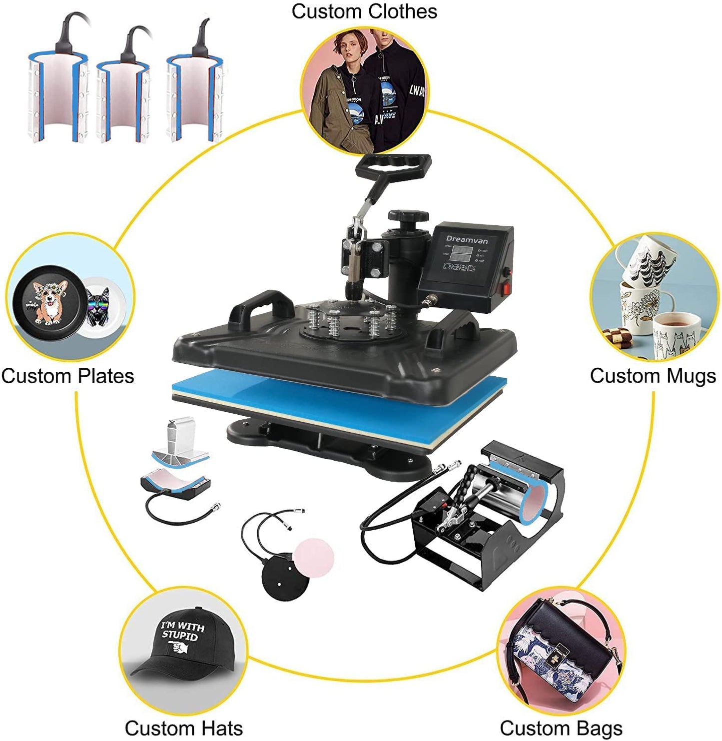 DREAMVAN Pro 8 in 1 Heat Press Machine Combo T Shirt Pressing Machine 15x12Multifunctional 360°Rotation Swing Printing Sublimation Heat Press - WoodArtSupply