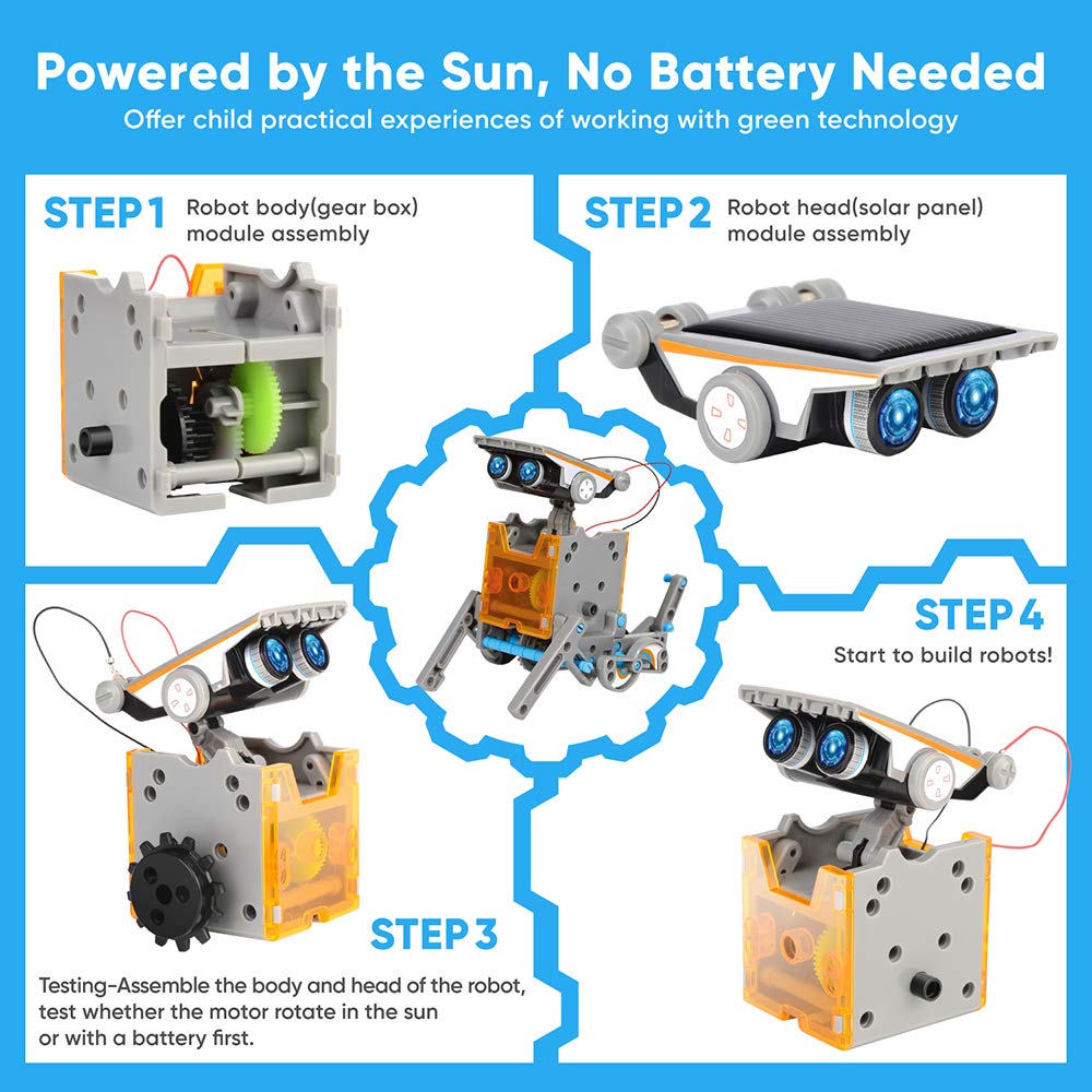 Sillbird STEM 12-in-1 Education Solar Robot Toys -190 Pieces DIY Building Science Experiment Kit for Kids Aged 8-10 and Older,Solar Powered by The Sillbird