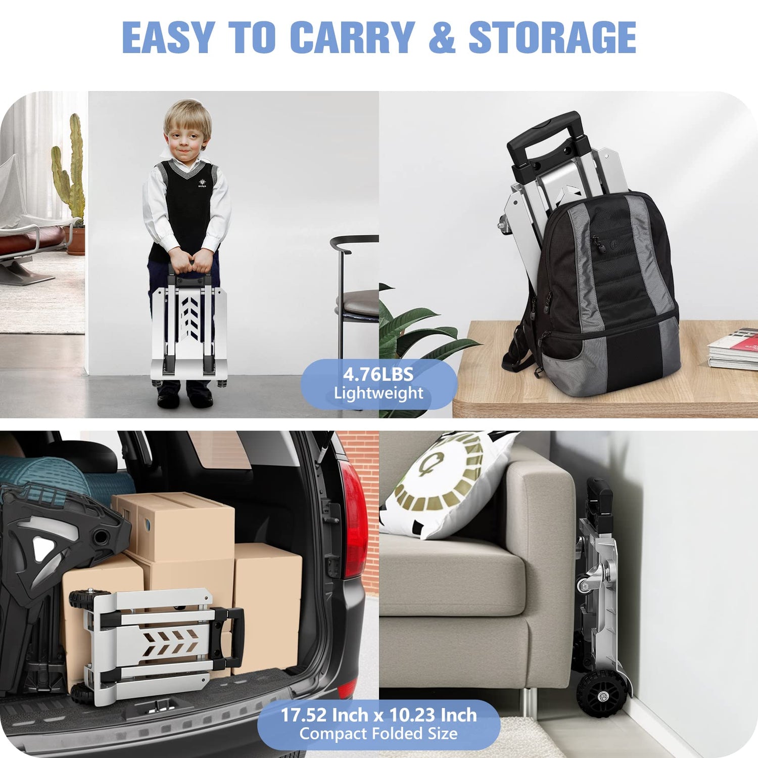 KEDSUM Foldable Aluminum Panel Hand Truck, Portable 270 lbs Lightweight Utility Cart for Travel, Shopping, Office Use KEDSUM