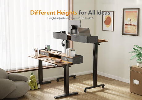 Claiks Standing Desk with Drawers, Stand Up Electric Standing Desk Adjustable Height, Sit Stand Desk with Storage Shelf and Splice Board, 55 Inch, Claiks