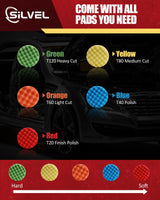 SILVEL Buffer Polisher, 1600W 7 Inch/6 Inch Polisher for Car Detailing, Wax Machine, 7 Variable Speed, with 6 Foam Pads, 3 Wool Pads, Packaging Bag, SILVEL