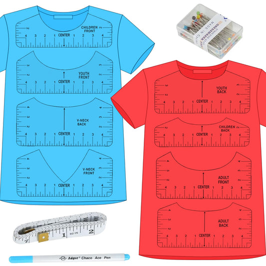 Koogel 11 Pcs Tshirt Ruler, T-Shirt Alignment Guide Tool Tshirt Ruler Guide T Shirt Rulers to Center Designs for Transparent V-Neck/Round T Ruler - WoodArtSupply