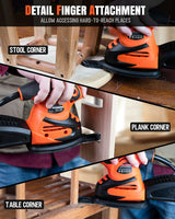 DWT Detail Sander, 1.5A 15000 OPM Electric Sander with 24pcs Sandpapers, Efficient Dust Collection System & Detail Finger Attachment, Soft Grip DWT