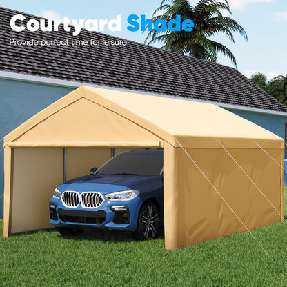 Quictent 13'X20' Heavy Duty Carport Galvanized Car Canopy Garage Outdoor Boat Shelter with Reinforced Frame - Beige - WoodArtSupply