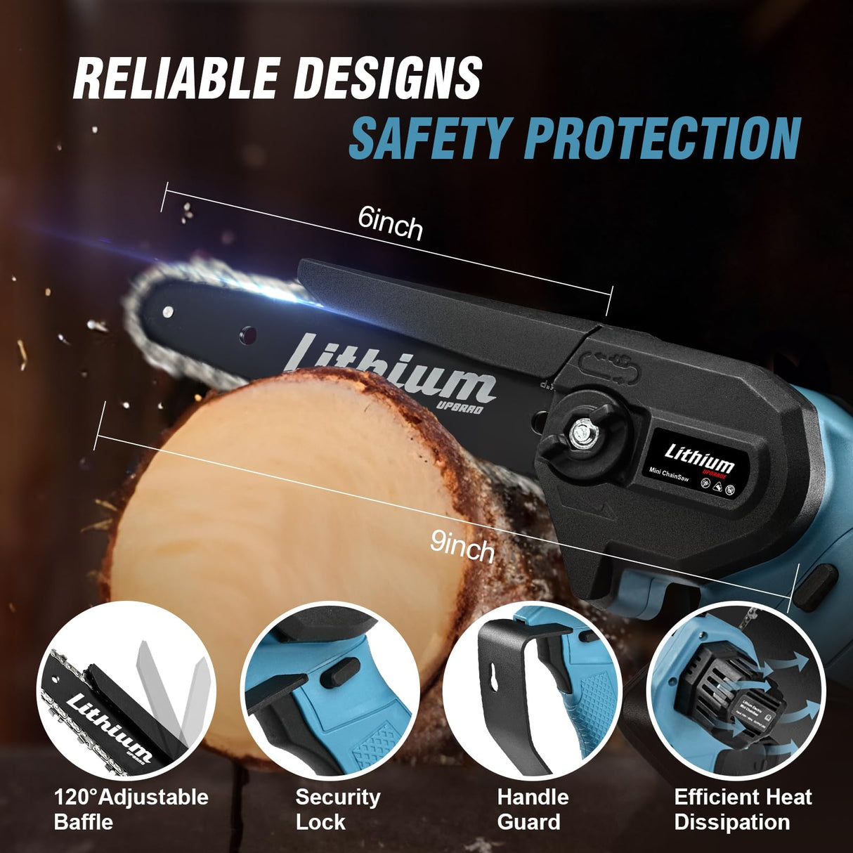 Mini Chainsaw Cordless 6-Inch with 2 Batteries 40V 19.2 Ft/s Battery Powered Electric Power Chain Saws with Security Lock, Upgraded Handheld Small ODOGYM