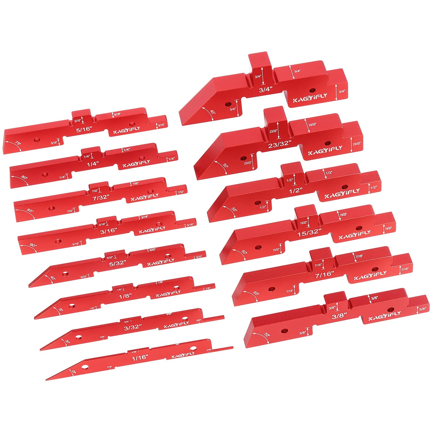 KAGYIFLY Setup Blocks Woodworking, 14pcs Aluminum Setup Blocks Height Gauge Set for Router Table Saw and Angle Measure Set up (Each Setup Bars has KAGYIFLY