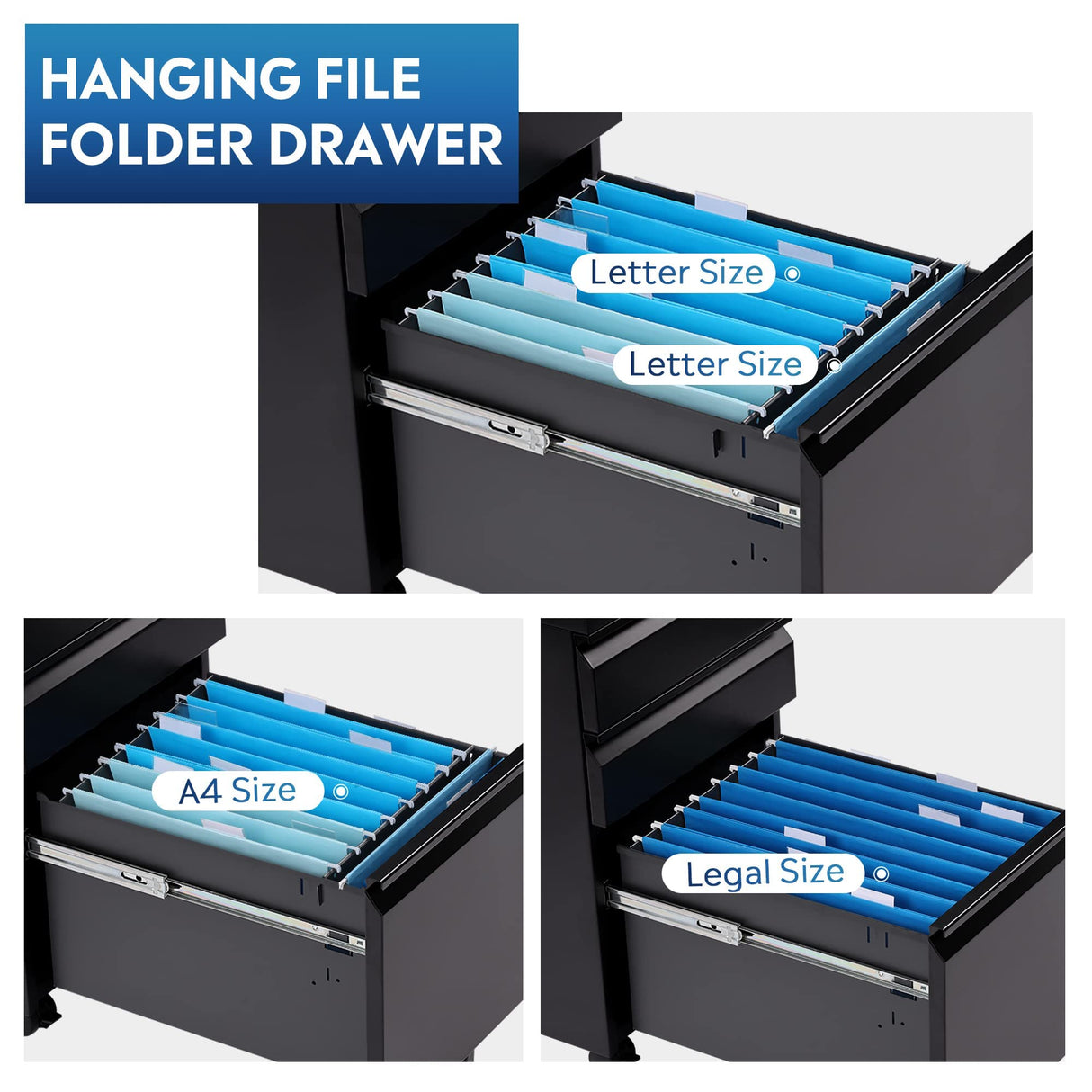 DEVAISE 3 Drawer Mobile File Cabinet Under Desk Office, Fully Assembled Except Casters, Letter/Legal Size, Black DEVAISE